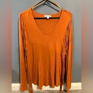 Women's Fringe Western Long Sleeve Top Festival Size Medium Cowgirl Bohemian 70s
